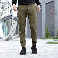 Мужские спортивные штаны джоггеры цвет Хаки весна-осень с карманами на резинке удобные штаны из плащёвки