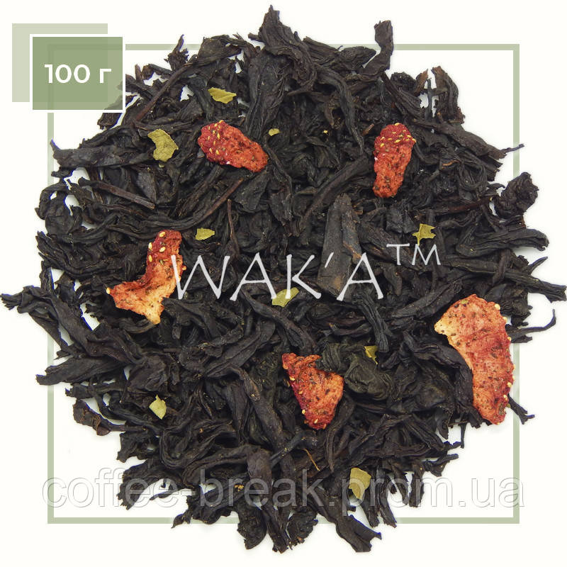 Натуральный чорний чай вищого ґатунку зі шматочками полуниці "Полуничний Джем", упаковка 100г