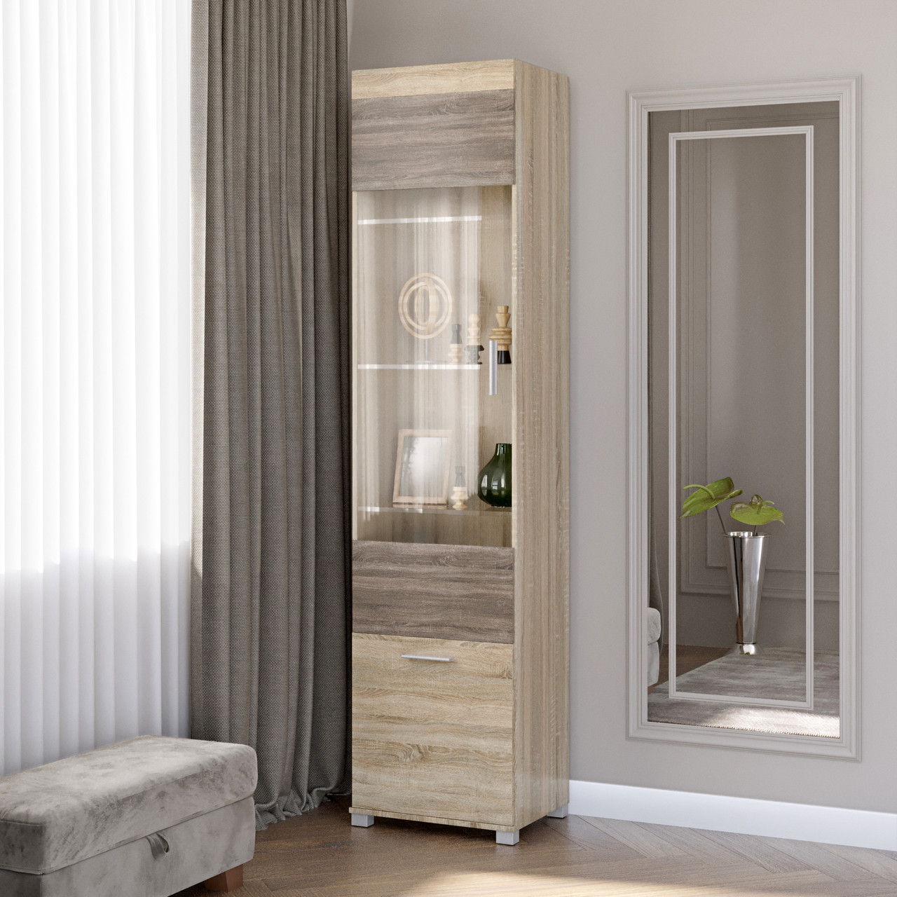 Шафа-пенал вітрина Еверест Британія-19 сонома + трюфель (DTM-2266), фото 1