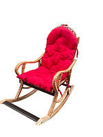 Кресло качалка из лозы с красной подушкой