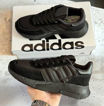 Чоловічі кросівки Adidas Retropy Black весна-осінь повсякденні чорні. Живе фото