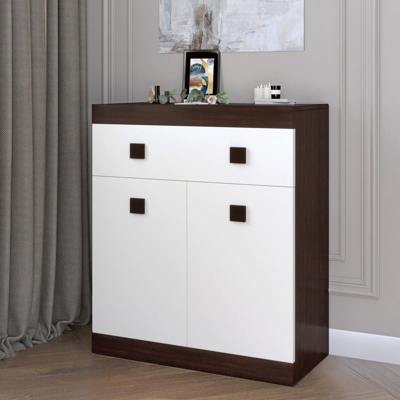Комод з дверима та ящиком Еверест Соната-4 80х38х94 венге + білий (DTM-2475), фото 1