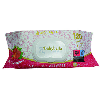 Дитячі серветки вологі гіпоалергенні «Baby Bella» з клапаном 120 шт. Strawberry / Серветки для дітей, фото 3