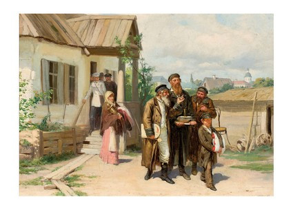 Листівка Українське мистецтво - Євреї несуть речі, куплені на аукціоні, 1885