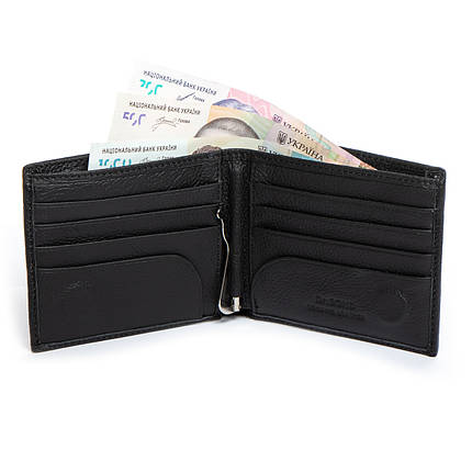 Гаманець чоловічий шкіряний чорний на магніті монетниця зовні затискач натуральна шкіра Dr. Bond MSM-3, фото 1