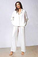 Лляний штанний костюм колір білий, розмір 50-52