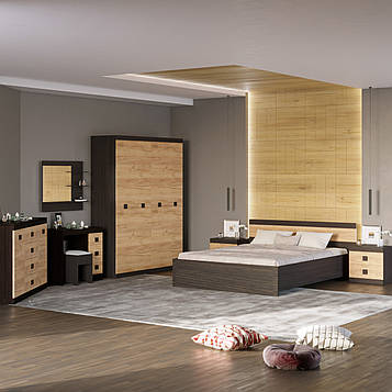 Спальня Соната Еверест Комплект 16 (модульна - 7 елементів) венге темний + дуб крафт золотий (DTM-2623)