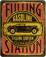 Металлическая табличка / постер "АЗС Бензин / Filling Station Gasoline" 18x22см (ms-103839)