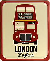 Металлическая табличка / постер "Лондон, Англия (Красный Автобус) / London, England (Red Bus)" 18x22см