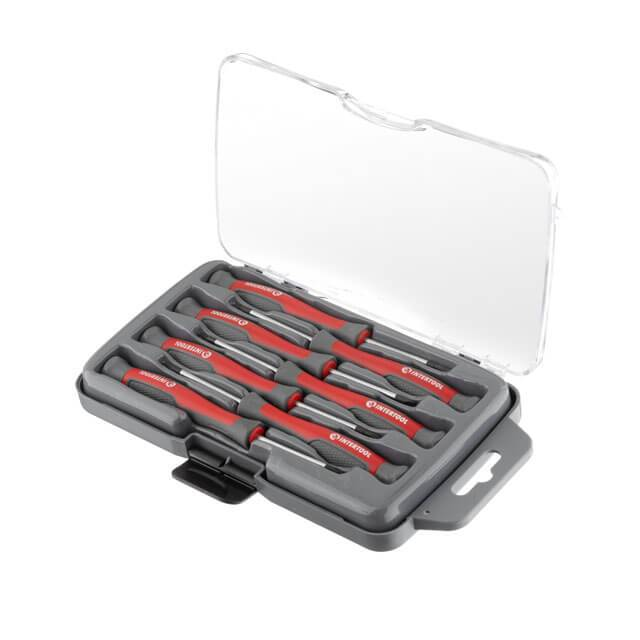 Набір викруток точних 7 шт CrV сіро-червоні ручки (футляр) Intertool, фото 1