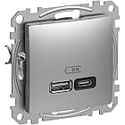 USB розетка A+C 3A 45Вт Алюміній 71х71х37mm PC [SDD113404] Sedna Design & Elements Schneider Electric