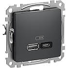 USB розетка A+C 3A 45Вт Антрацит 71х71х37mm PC [SDD114404] Sedna Design & Elements Schneider Electric