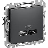 USB розетка A+C 3A 45Вт Антрацит 71х71х37mm PC [SDD114404] Sedna Design & Elements Schneider Electric