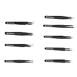 Набір пінцетів із неіржавкої сталі 9 шт., антистатичні, тефлон. покриття, радіотехнічні (чохол), фото 6