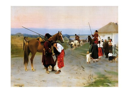 Листівка Українське мистецтво - В похід (Проводи козаків), 1902