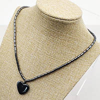 Буси гематит із підвіскою серце довжина 40 см