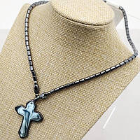 Буси гематит із хрестом довжина бус 46 см