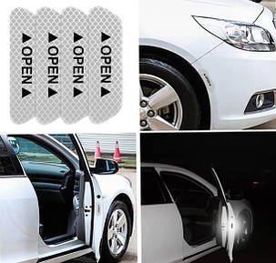 Светоотражающие наклейки для автомобиля, Silver, набор из 4 шт. Стикеры на машину OPEN, серого цвета, фото 3