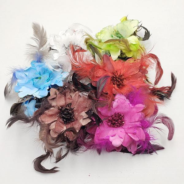 Краб для волосся 6 шт 70х50х20 мм із блискітками та пір'ям кольору в асортименті, фото 1