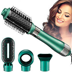 Фен-щітка для волосся 4в1 VGR V-493, Зелена / Стайлер для завивки волосся / Фен для укладання волосся / Мультифен
