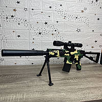 Игрушка автомат снайперка с лазерным прицелом 82 см на пластмассовых пулях на подставке