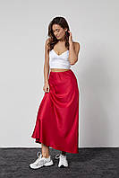 Женская длинная шелковая юбка макси красного цвета