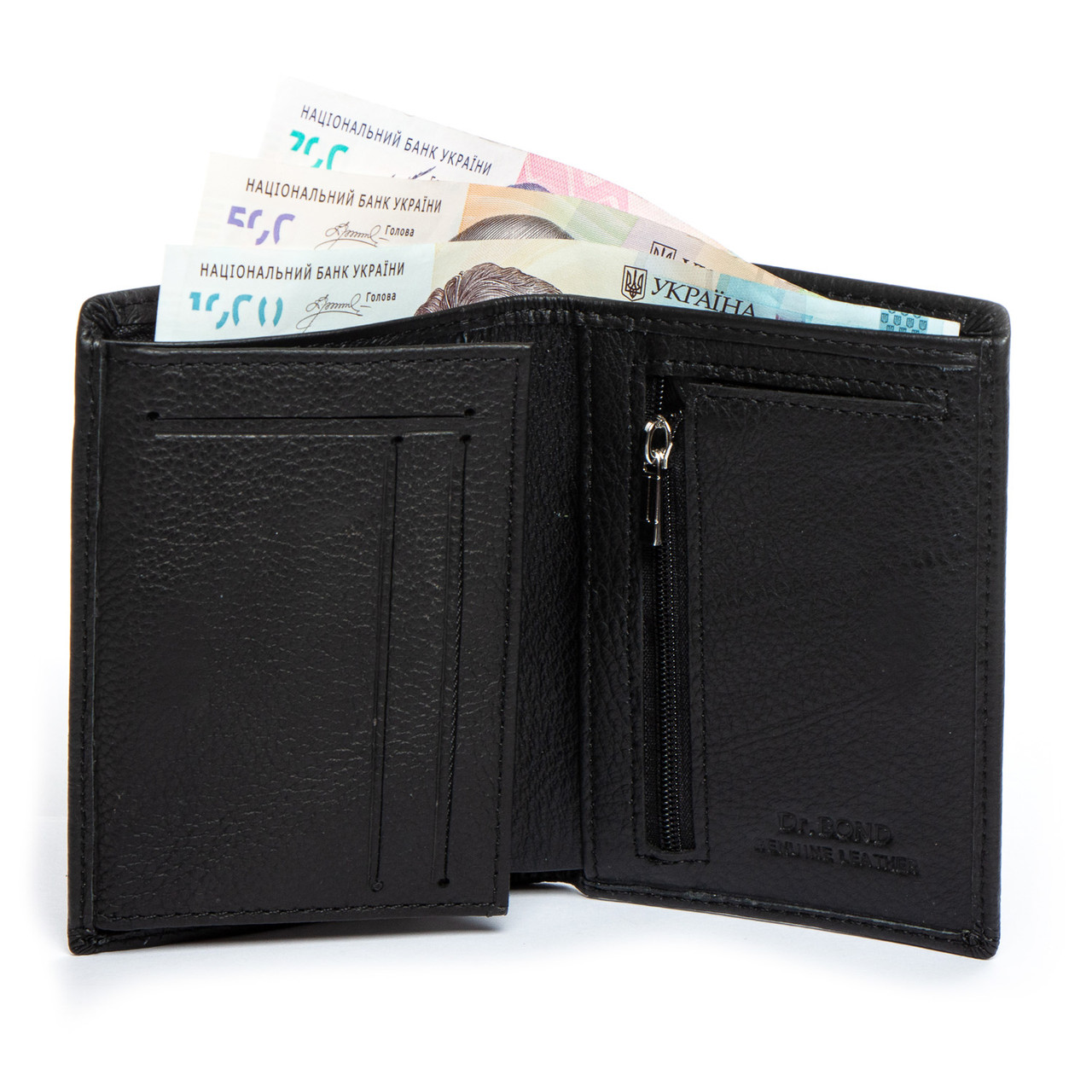 Кошелек мужской черный кожаный магнит монетница внутри на молнии и 3 кармана для карт Dr. Bond MSM-13