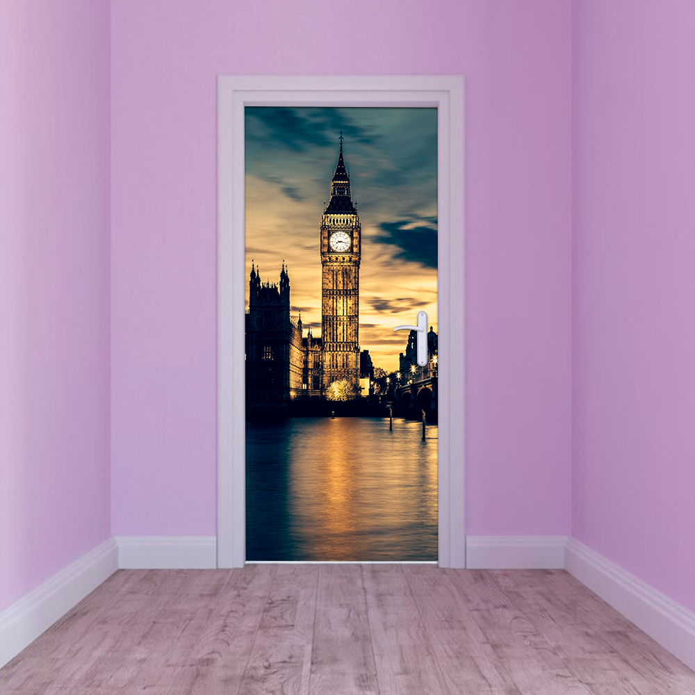 Виниловая цветная декоративная наклейка на двери "Биг Бен. Вид на Часы в Лондоне" самоклеющаяся с оракала - фото 2 - id-p2135618368