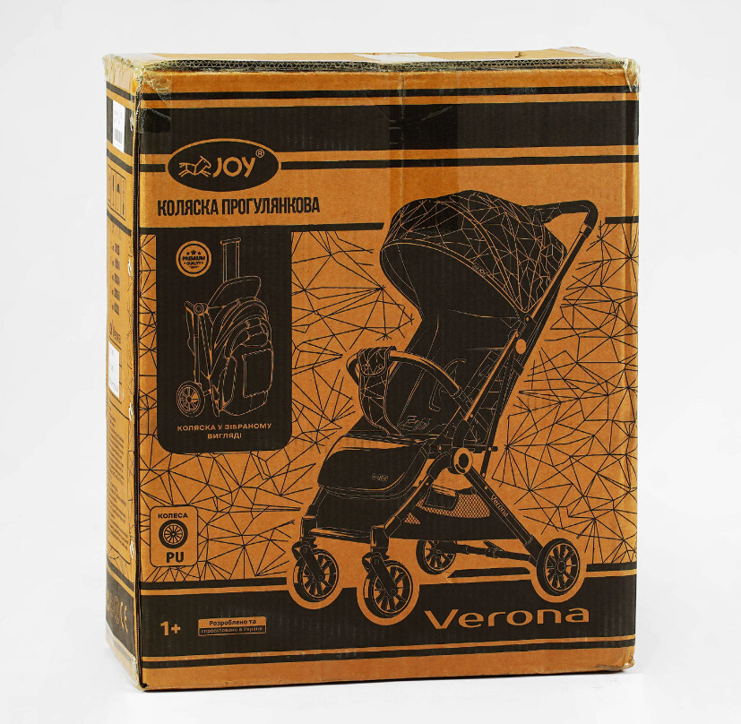 Прогулочная детская коляска "JOY" Verona 18108 с телескопической родительской ручкой, футкавером, черная - фото 6 - id-p2135621974
