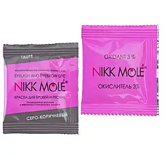 Сіро-коричнева фарба + окислювач для брів та вій (в саше по 5 мл) Nikk Mole