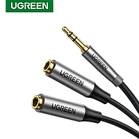 Сплиттер Ugreen AV191 переходник-разветвитель 3.5 mm AM to 3.5 mm 2 AF с нейлоновой оплеткой 20СМ (50254)