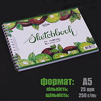 Скетчбук для маркеров на спирали Киви А5 (14,8х21 см) 250 г/м.кв. 25 листов.Трек--A136