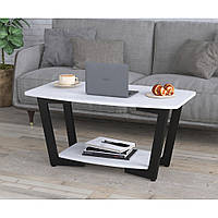 Журнальный стол Лоби металл черный матовый столешница ДСП Белый 900х500х400 мм (Loft Design TM)