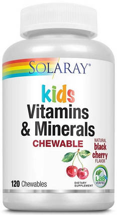 Мультивітаміни для дітей Solaray Kid`s Vitamin & Minerals (120 chewables, black cherry), фото 1