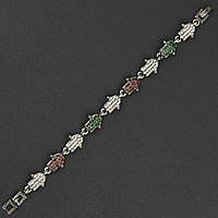Браслет женский металлический серебристого цвета ладошка с разноцветными кристаллами ширина 11 мм длина 19 см
