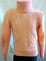 Теплий дитячий в'язаний ручної роботи светр, персикового кольору, для дівчинки на 6-7 років, зріст 116-122 см