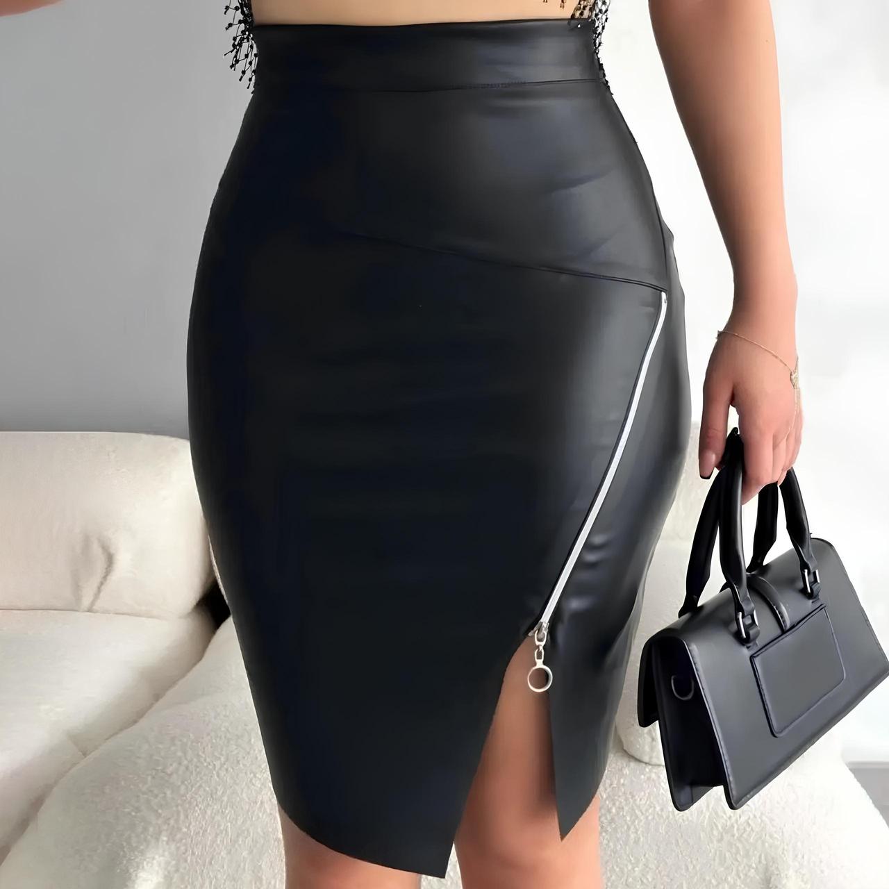 Спідниця з екошкіри до коліна "Dakota" Батал, фото 1