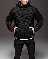 Куртка черная утепленная стеганная съемный капюшон