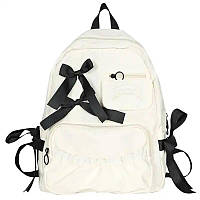 Школьный рюкзак для девочки бежевый с бантиками красивый удобный вместительный (AV232\2)