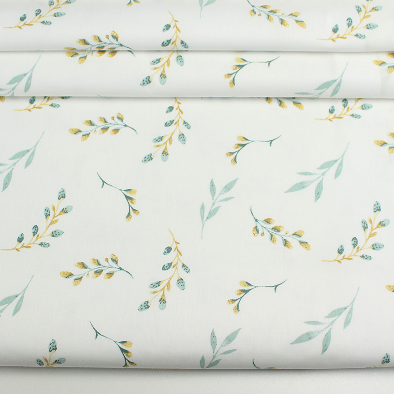 Поплін Туреччина 240 см для постільної білизни " Гілочки м'ятно-гірчичні" на білому  № 3228, фото 1