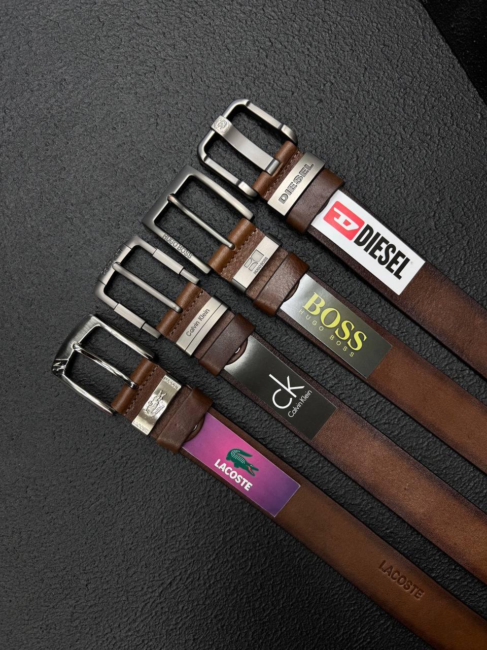 Брендові італійські чоловічі ремені з натуральної шкіри ширина 4см, Коричневі