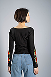 Жіноча вишита футболка з довгим рукавом «Маковий цвіт» чорна, фото 7