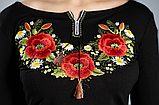 Жіноча вишита футболка з довгим рукавом «Маковий цвіт» чорна, фото 9