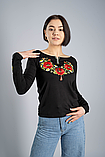 Жіноча вишита футболка з довгим рукавом «Маковий цвіт» чорна, фото 3