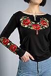 Жіноча вишита футболка з довгим рукавом «Маковий цвіт» чорна, фото 8