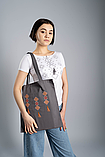 Вишитий шопер для покупок в етно стилі "Китиці" графіт, фото 4