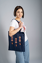 Модна еко-сумка для покупок "Китиці" у синьому кольорі, фото 2