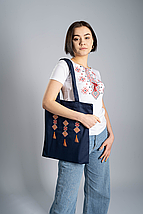 Модна еко-сумка для покупок "Китиці" у синьому кольорі, фото 3