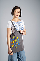 Еко-сумка шопер із вишивкою "Тризуб" графіт, фото 2