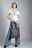 Еко-сумка шопер із вишивкою "Тризуб" графіт, фото 4